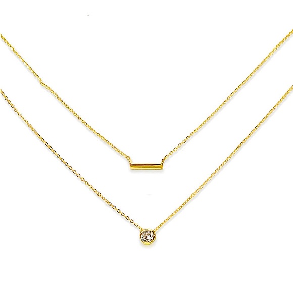 Rachel Zoe Gold 925 Sterling Silver Bezel Bar Layered Necklace